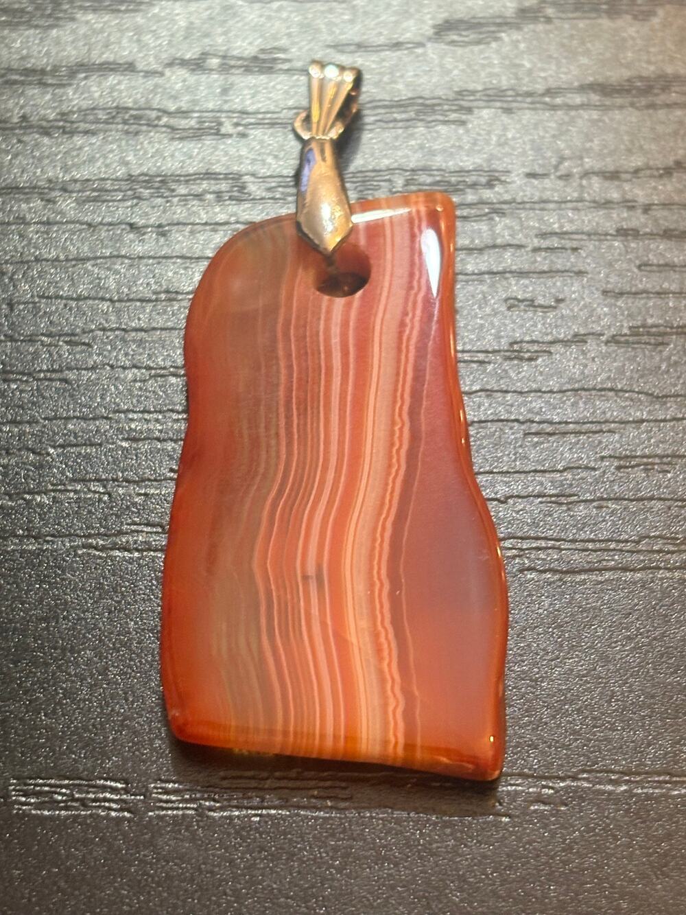 Banded Agate Genuine Stone Pendant Silver Tone